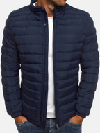 Men's Puffer Jacket Black Full Zip Stand Collar – Casual, Winter Outdoor