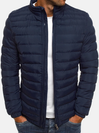 Men's Puffer Jacket Black Full Zip Stand Collar – Casual, Winter Outdoor