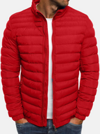 Men's Puffer Jacket Black Full Zip Stand Collar – Casual, Winter Outdoor