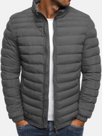 Men's Puffer Jacket Black Full Zip Stand Collar – Casual, Winter Outdoor