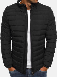 Men's Puffer Jacket Black Full Zip Stand Collar – Casual, Winter Outdoor