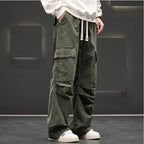 Men's Wide-Leg Cargo Pants with Drawstring Waist – Casual Wear, Outdoor Activities