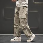 Men's Wide-Leg Cargo Pants with Drawstring Waist – Casual Wear, Outdoor Activities