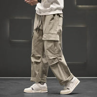 Men's Wide-Leg Cargo Pants with Drawstring Waist – Casual Wear, Outdoor Activities