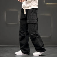 Men's Wide-Leg Cargo Pants with Drawstring Waist – Casual Wear, Outdoor Activities