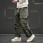 Men's Wide-Leg Cargo Pants with Drawstring Waist – Casual Wear, Outdoor Activities