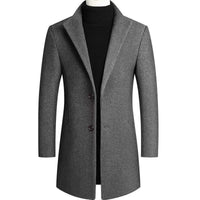 Men's Wool Blend Overcoat Black Two-Button Long Trench Coat – Office, Casual