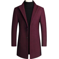 Men's Wool Blend Overcoat Black Two-Button Long Trench Coat – Office, Casual
