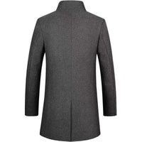 Men's Wool Blend Overcoat Black Two-Button Long Trench Coat – Office, Casual