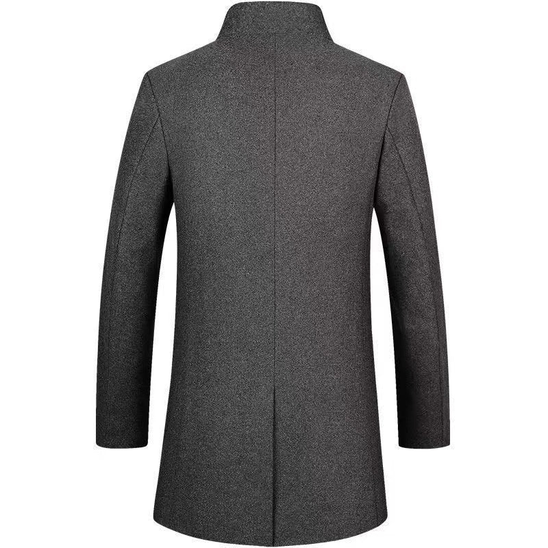 Men's Wool Blend Overcoat Black Two-Button Long Trench Coat – Office, Casual