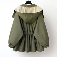 Oversized Shawl Collar Jacket Women's Beige Green Zip-Up – Casual, Office