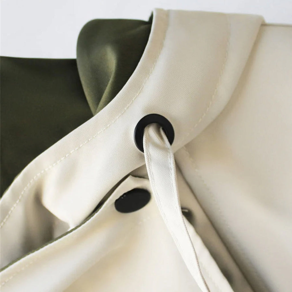 Oversized Shawl Collar Jacket Women's Beige Green Zip-Up – Casual, Office