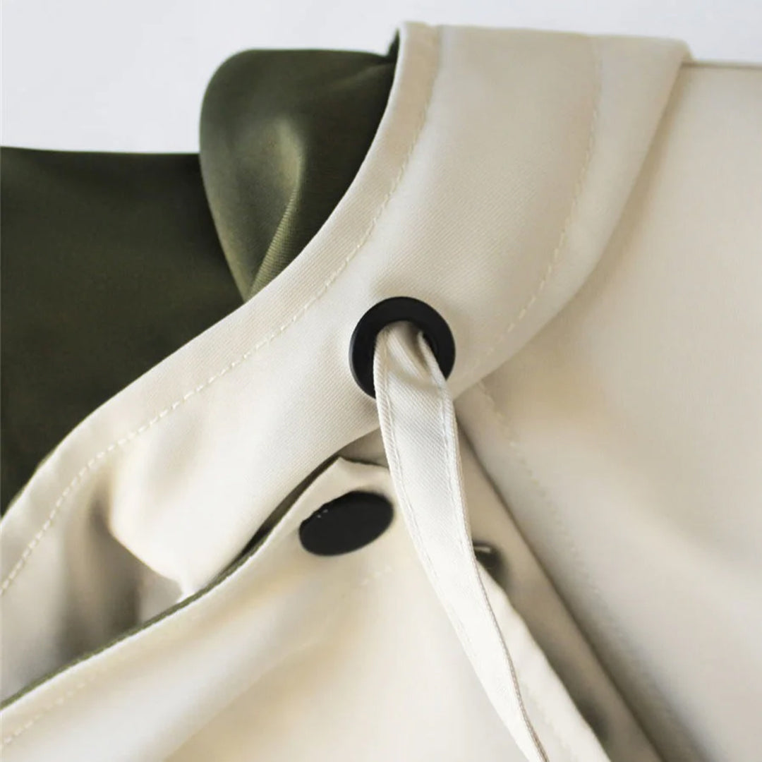 Oversized Shawl Collar Jacket Women's Beige Green Zip-Up – Casual, Office