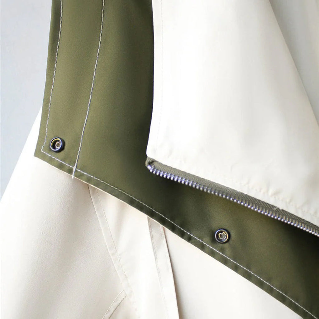 Oversized Shawl Collar Jacket Women's Beige Green Zip-Up – Casual, Office