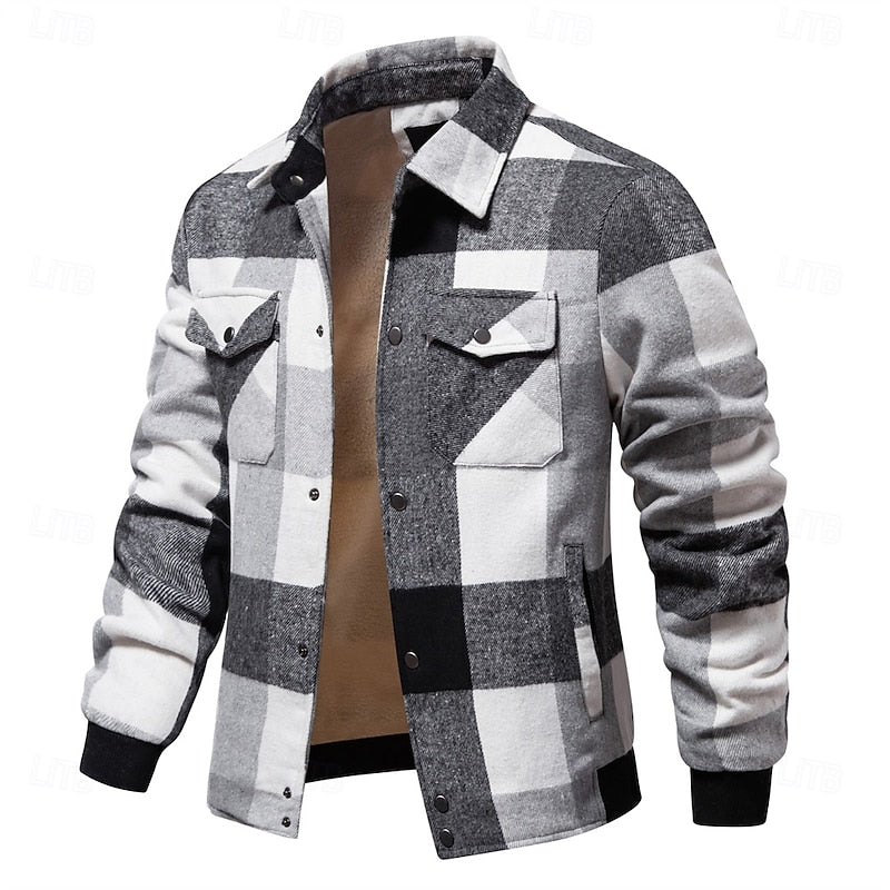 Plaid Flannel Shirt Jacket Men's Button-Up with Chest Pockets – Casual Layering, Winter Wear