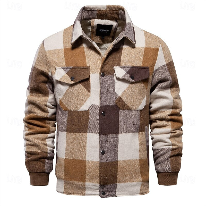 Plaid Flannel Shirt Jacket Men's Button-Up with Chest Pockets – Casual Layering, Winter Wear