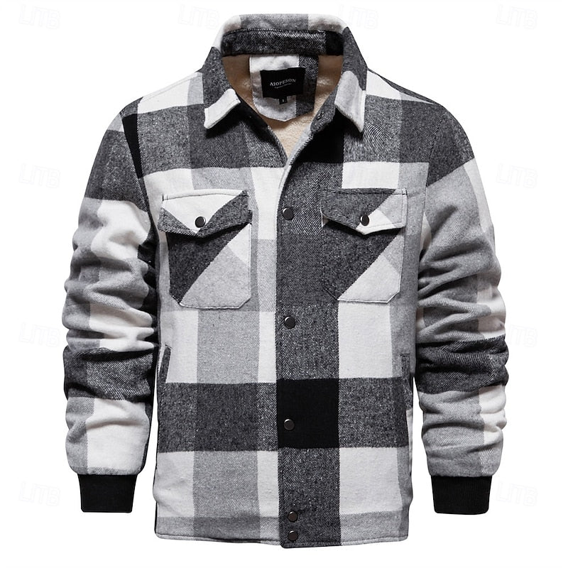 Plaid Flannel Shirt Jacket Men's Button-Up with Chest Pockets – Casual Layering, Winter Wear