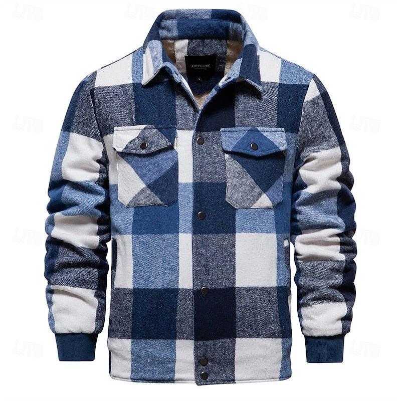 Plaid Flannel Shirt Jacket Men's Button-Up with Chest Pockets – Casual Layering, Winter Wear