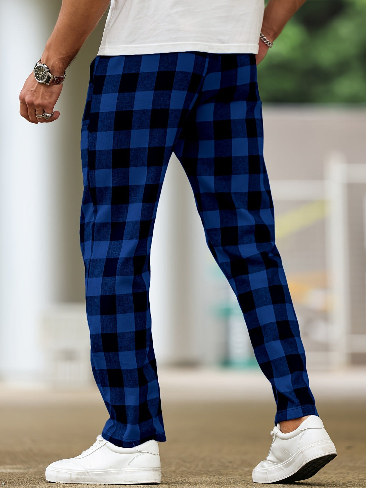 Men's Plaid Lounge Pants Black White Drawstring Relaxed Fit – Casual, Everyday Wear