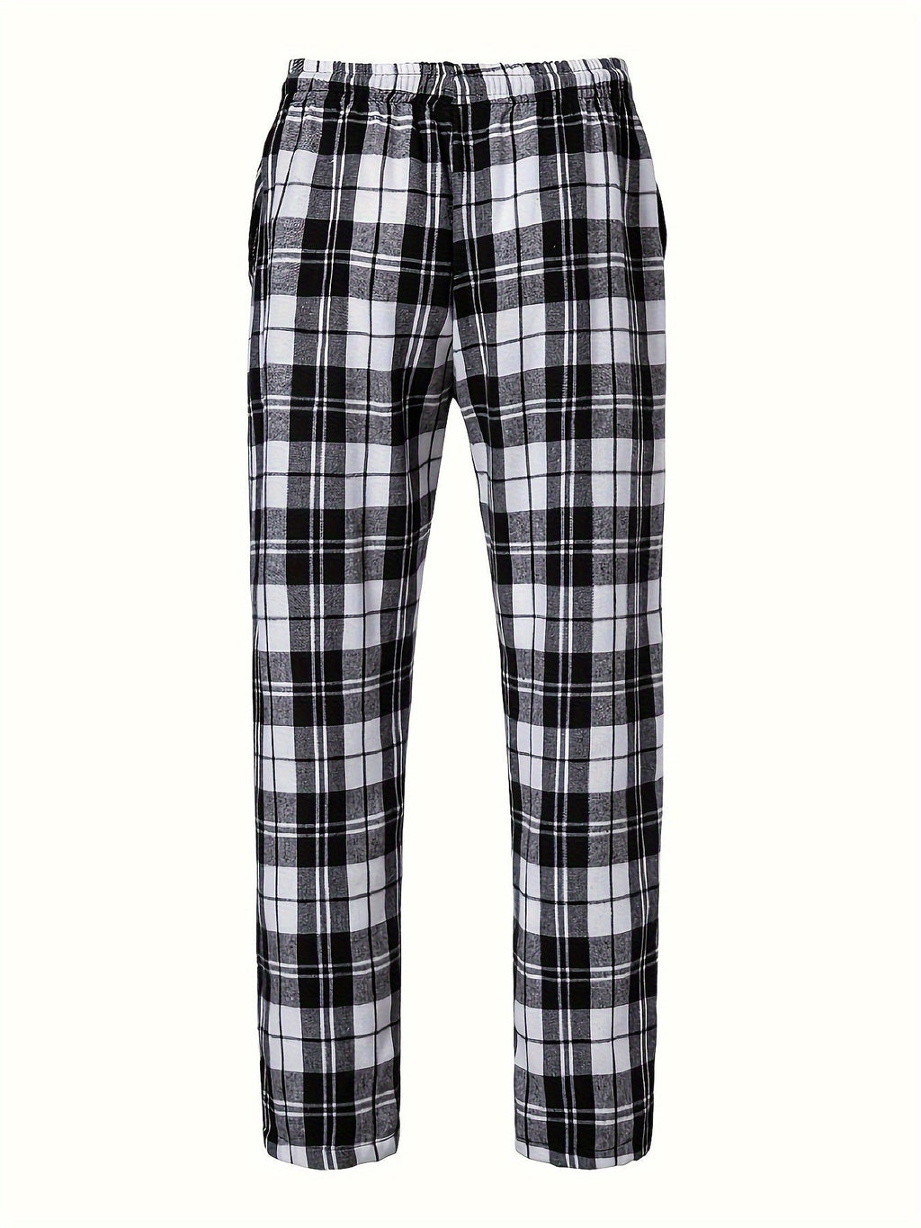 Men's Plaid Lounge Pants Black White Drawstring Relaxed Fit – Casual, Everyday Wear