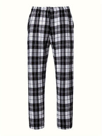 Men's Plaid Lounge Pants Black White Drawstring Relaxed Fit – Casual, Everyday Wear