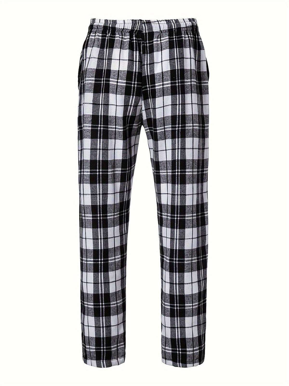 Men's Plaid Lounge Pants Black White Drawstring Relaxed Fit – Casual, Everyday Wear