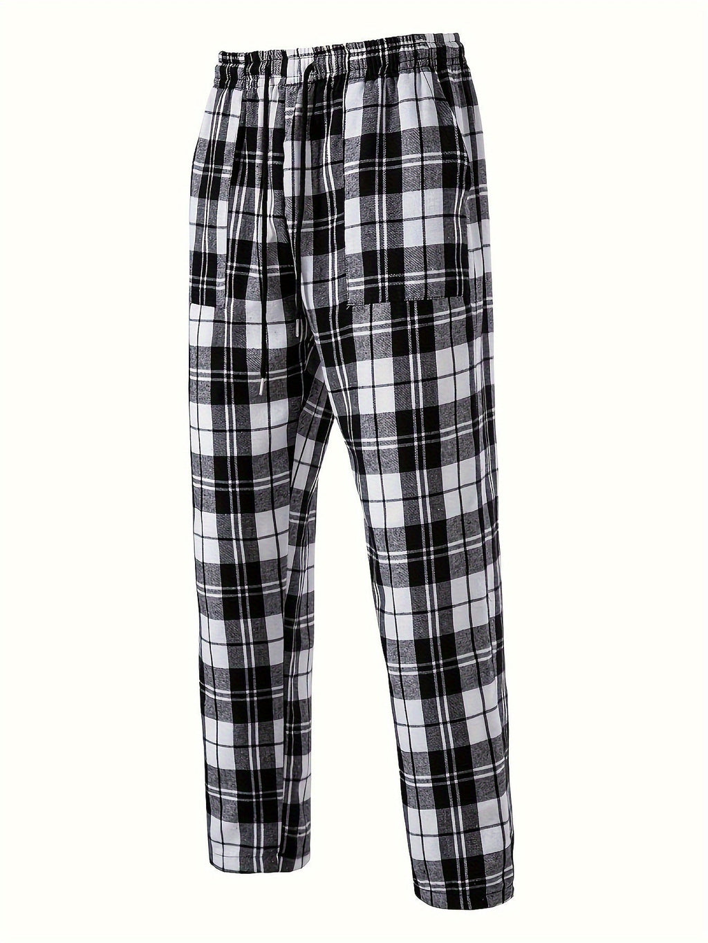 Men's Plaid Lounge Pants Black White Drawstring Relaxed Fit – Casual, Everyday Wear