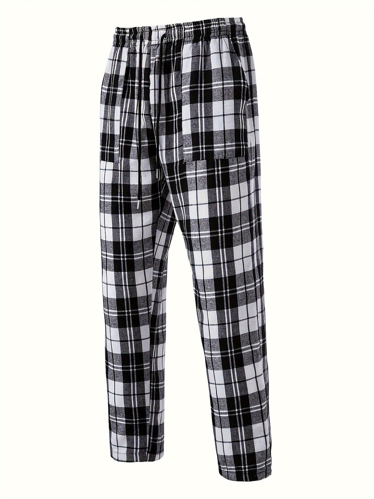 Men's Plaid Lounge Pants Black White Drawstring Relaxed Fit – Casual, Everyday Wear