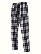 Men's Plaid Lounge Pants Black White Drawstring Relaxed Fit – Casual, Everyday Wear