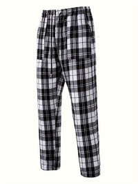 Men's Plaid Lounge Pants Black White Drawstring Relaxed Fit – Casual, Everyday Wear