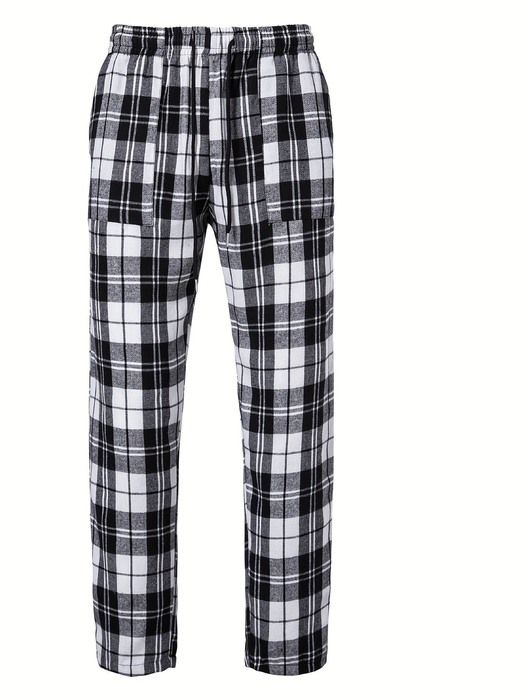 Men's Plaid Lounge Pants Black White Drawstring Relaxed Fit – Casual, Everyday Wear