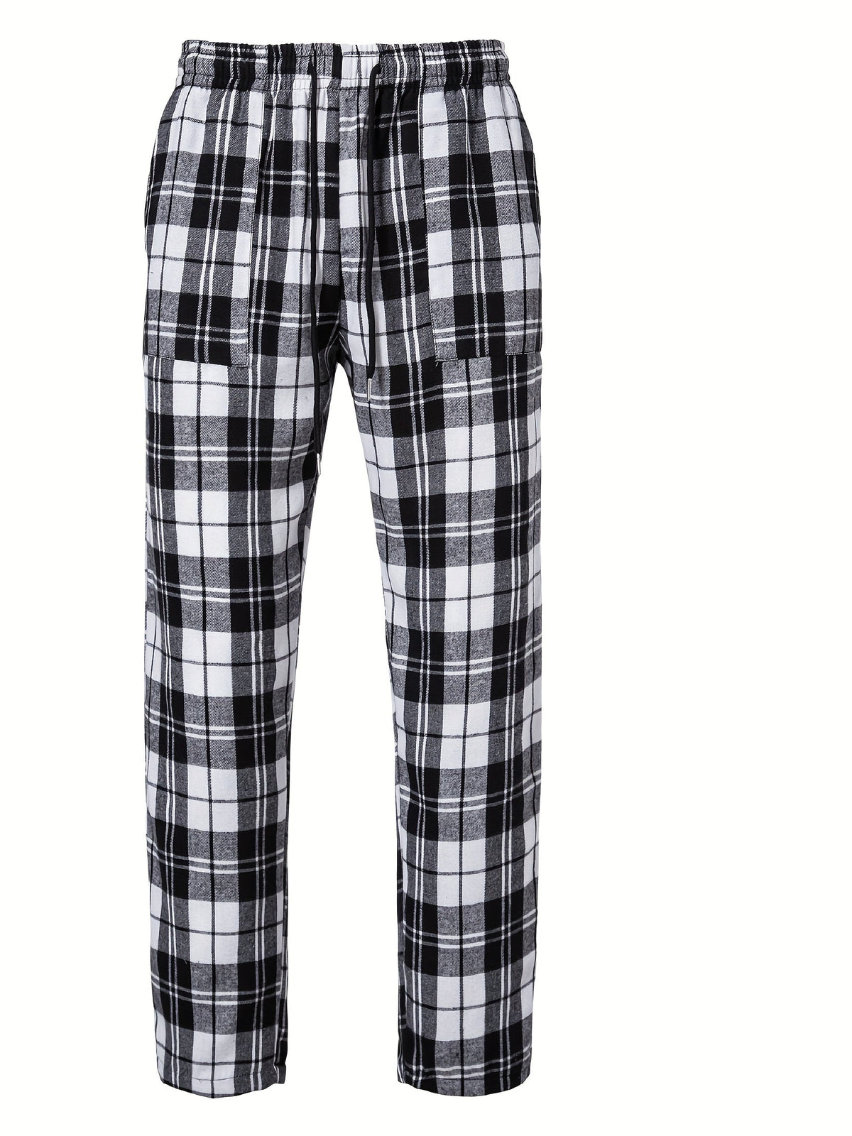 Men's Plaid Lounge Pants Black White Drawstring Relaxed Fit – Casual, Everyday Wear