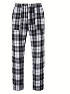 Men's Plaid Lounge Pants Black White Drawstring Relaxed Fit – Casual, Everyday Wear