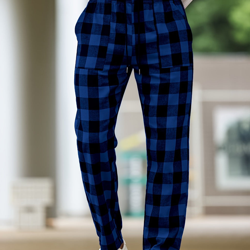 Men's Plaid Lounge Pants Black White Drawstring Relaxed Fit – Casual, Everyday Wear