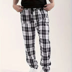 Men's Plaid Lounge Pants Black White Drawstring Relaxed Fit – Casual, Everyday Wear