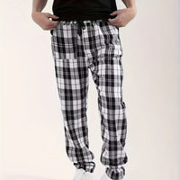 Men's Plaid Lounge Pants Black White Drawstring Relaxed Fit – Casual, Everyday Wear