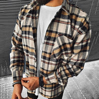 Plaid Overshirt Men's Long Sleeve Button-Up Shacket – Casual, Office
