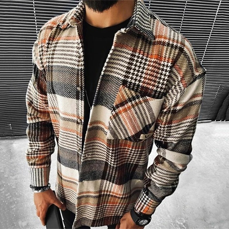 Plaid Overshirt Men's Long Sleeve Button-Up Shacket – Casual, Office