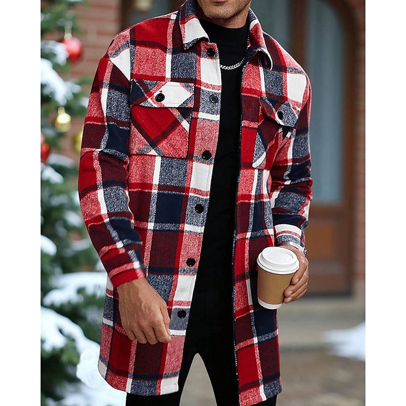 Plaid Overshirt Men's Long Sleeve Button-Up Shacket – Casual Layering, Fall Fashion