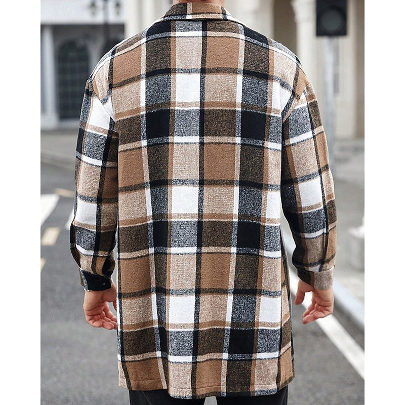 Plaid Overshirt Men's Long Sleeve Button-Up Shacket – Casual Layering, Fall Fashion