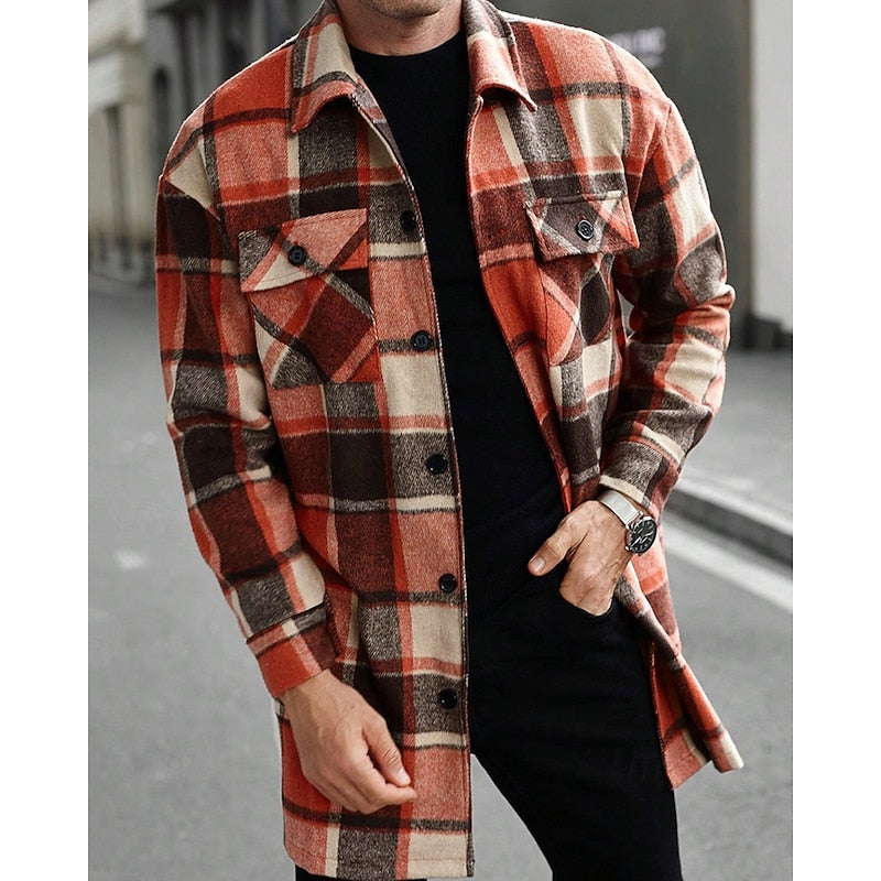 Plaid Overshirt Men's Long Sleeve Button-Up Shacket – Casual Layering, Fall Fashion