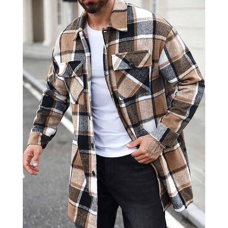 Plaid Overshirt Men's Long Sleeve Button-Up Shacket – Casual Layering, Fall Fashion