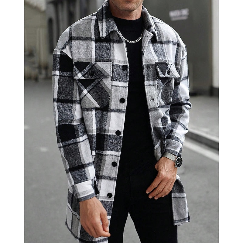 Plaid Overshirt Men's Long Sleeve Button-Up Shacket – Casual Layering, Fall Fashion