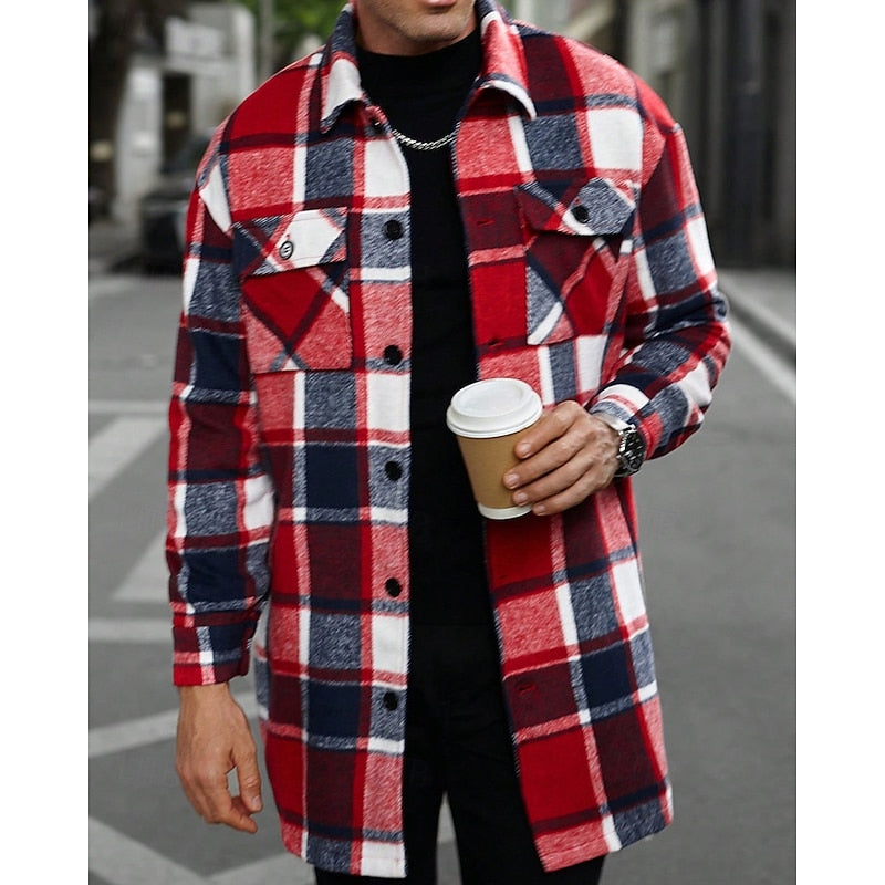 Plaid Overshirt Men's Long Sleeve Button-Up Shacket – Casual Layering, Fall Fashion