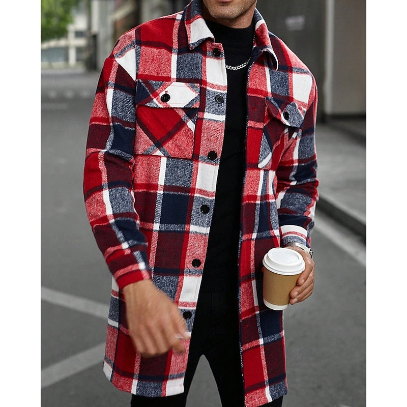 Plaid Overshirt Men's Long Sleeve Button-Up Shacket – Casual Layering, Fall Fashion