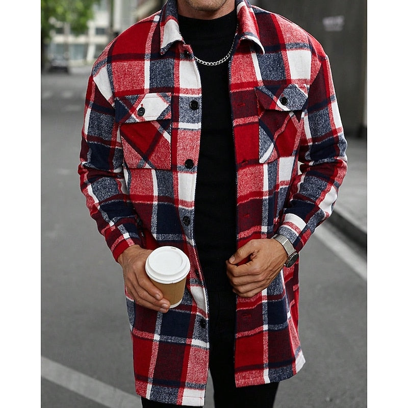 Plaid Overshirt Men's Long Sleeve Button-Up Shacket – Casual Layering, Fall Fashion