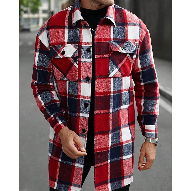 Plaid Overshirt Men's Long Sleeve Button-Up Shacket – Casual Layering, Fall Fashion