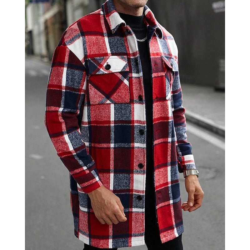 Plaid Overshirt Men's Long Sleeve Button-Up Shacket – Casual Layering, Fall Fashion
