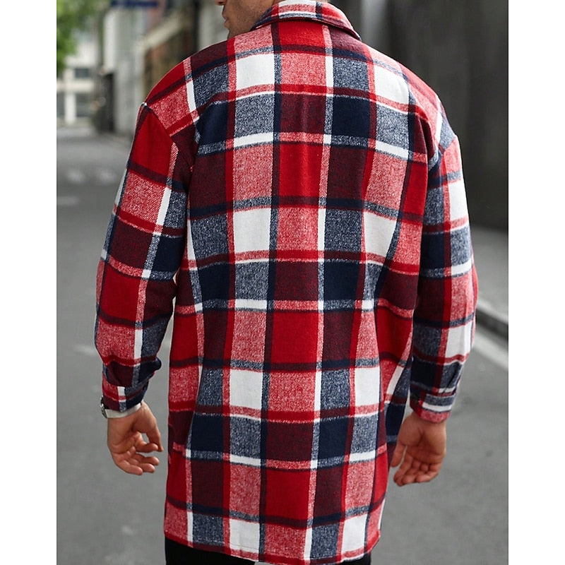 Plaid Overshirt Men's Long Sleeve Button-Up Shacket – Casual Layering, Fall Fashion