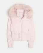 Cropped Brown Puffer Jacket with Faux Fur Hood – Casual Winter Wear, Everyday Style